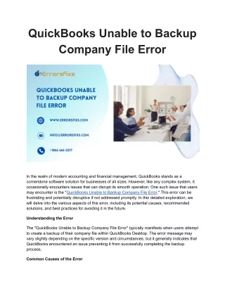 QuickBooks Unable to Backup Company File Error