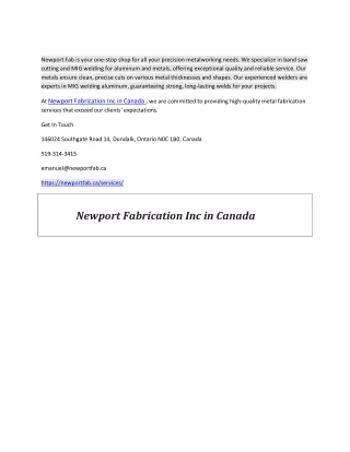 Newport Fabrication Inc in Canada 