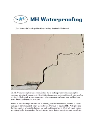 Structural Crack Repairing WaterProofing Services In Hyderabad