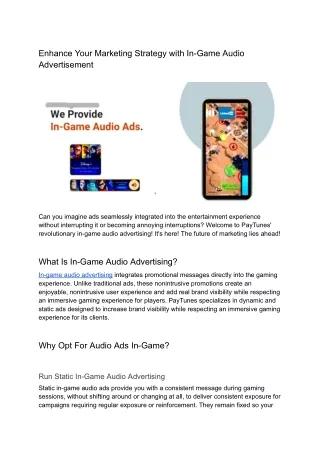 Enhance Your Marketing Strategy with In-Game Audio Advertisement