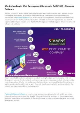 We Are leading in Web Development Services in Delhi/NCR - Stamens Software