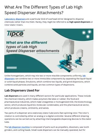 What Are The Different Types of Lab High Speed Disperser Attachments