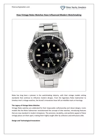 How Vintage Rolex Watches Have Influenced Modern Watchmaking