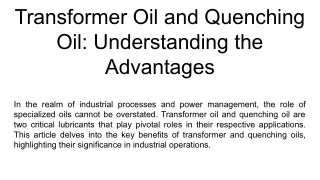 Transformer Oil and Quenching Oil_ Understanding the Advantages