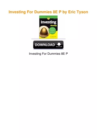 Investing For Dummies 8E P by Eric Tyson