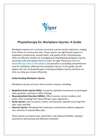 Physiotherapy for Workplace Injuries A Guide