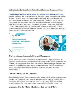 Understanding the QuickBooks Online Refund Customer Overpayment Error