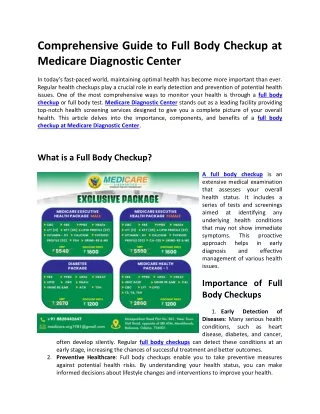 full body checkup at Medicare Diagnostic Center
