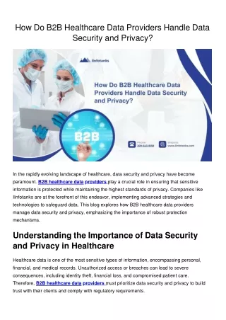 How Do B2B Healthcare Data Providers Handle Data Security And Privacy