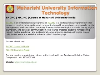 BA JMC  MA JMC Course at Maharishi University Noida