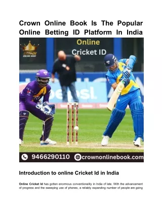 Crown Online Book Is The Popular Online Betting ID Platform In India