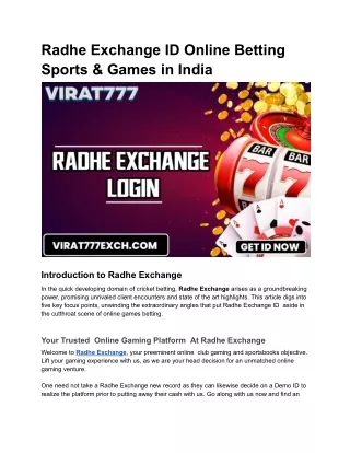 Radhe Exchange ID Online Betting Sports & Games in India