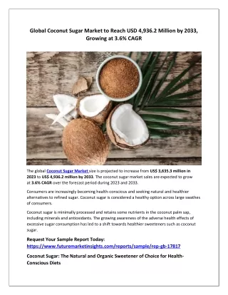 Coconut Sugar Industry to Grow at 3.6% CAGR, Reaching USD 4,936.2 Million by 203