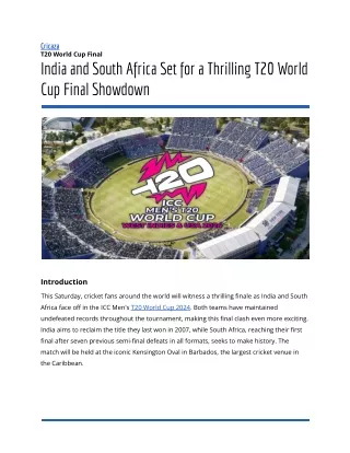 India and South Africa Set for a Thrilling T20 World Cup Final Showdown