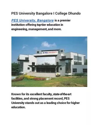 PES University Bangalore I College Dhundo