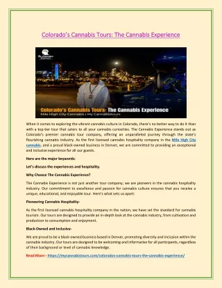 Colorado’s Cannabis Tours: The Cannabis Experience