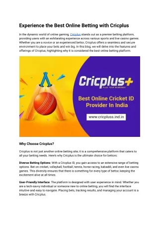Experience the Best Online Betting with Cricplus