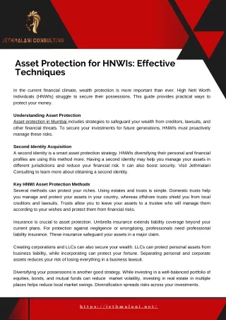 Asset Protection for HNWIs: Effective Techniques