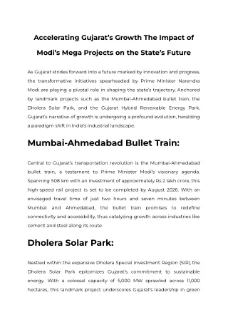 The Impact of Modi’s Mega Projects on the State’s Future