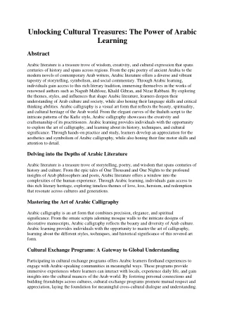 Unlocking Cultural Treasures: The Power of Arabic Learning