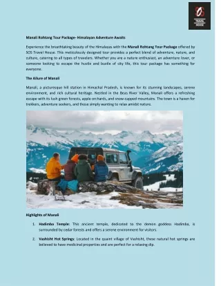 Manali Rohtang Tour Package- Himalayan Adventure Awaits