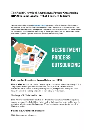 The Rapid Growth of Recruitment Process Outsourcing (RPO) in Saudi Arabia What You Need to Know