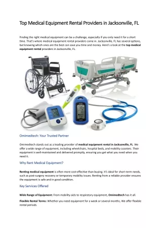 Top Medical Equipment Rental Providers in Jacksonville