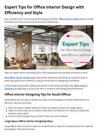 Expert Tips for Office Interior Design with Efficiency and Style