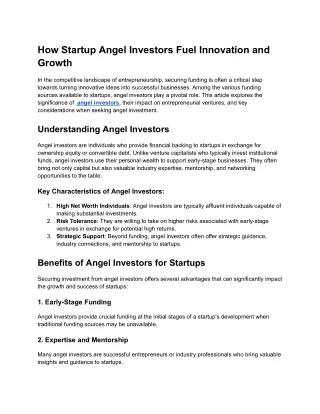 How Startup Angel Investors Fuel Innovation and Growth