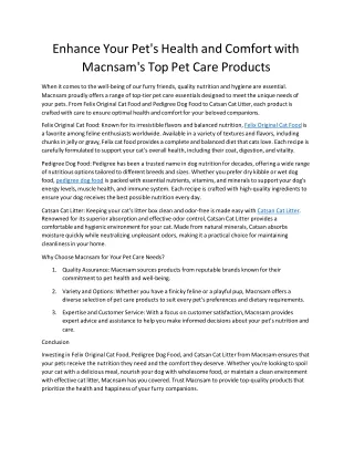 Enhance Your Pet's Health and Comfort with Macnsam's Top Pet Care Products