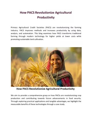 How PACS Revolutionize Agricultural Productivity