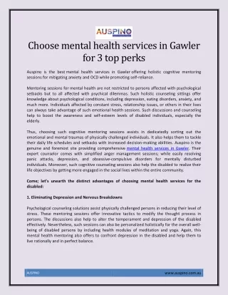 Choose mental health services in Gawler for 3 top perks