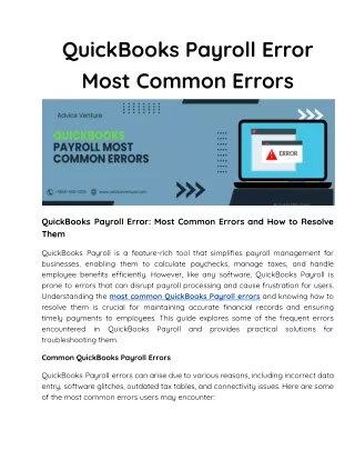 QuickBooks Payroll Error Most Common Errors