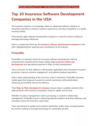 Top 10 Insurance Software Development Companies in the USA