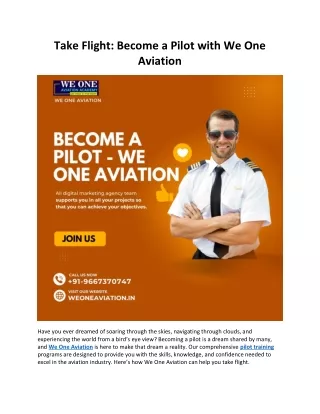 Take Flight: Become a Pilot with We One Aviation