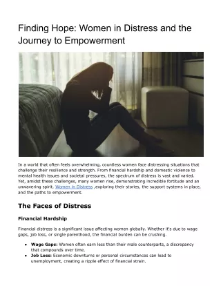 Finding Hope: Women in Distress and the Journey to Empowerment