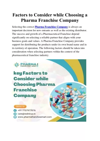 Factors to Consider while Choosing a Pharma Franchise Company