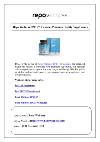 Repo Wellness BPC 157 Capsules Premium Quality Supplements