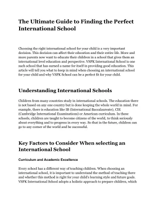 The Ultimate Guide to Finding the Perfect International School