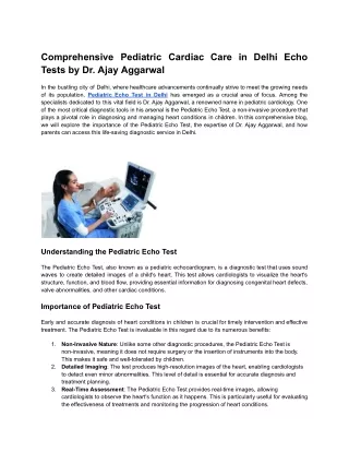 Comprehensive Pediatric Cardiac Care in Delhi Echo Tests by Dr. Ajay Aggarwal