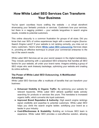 How White Label SEO Services Can Transform Your Business