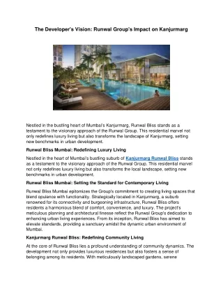 The Developer's Vision Runwal Group's Impact on Kanjurmarg