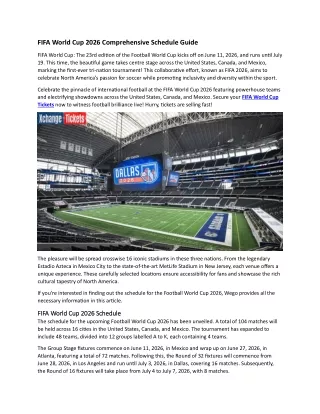 FIFA World Cup 2026 Comprehensive Schedule Guide