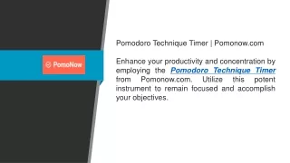 Pomodoro Technique Timer  Pomonow.com