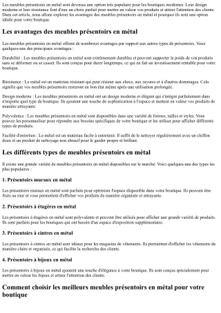 Les meubles présentoirs en métal : une option moderne et résistante pour votre b