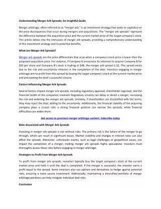 Merger Arb Spreads