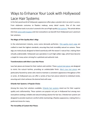 Ways to Enhance Your Look with Hollywood Lace Hair Systems