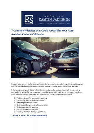 7 Common Mistakes that Could Jeopardize Your Auto Accident Claim in California