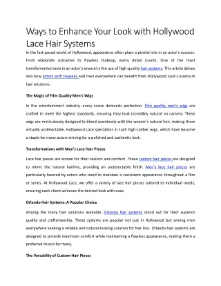 Ways to Enhance Your Look with Hollywood Lace Hair Systems