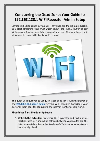 A Guide to 192.168.188.1 WiFi Repeater Admin Setup